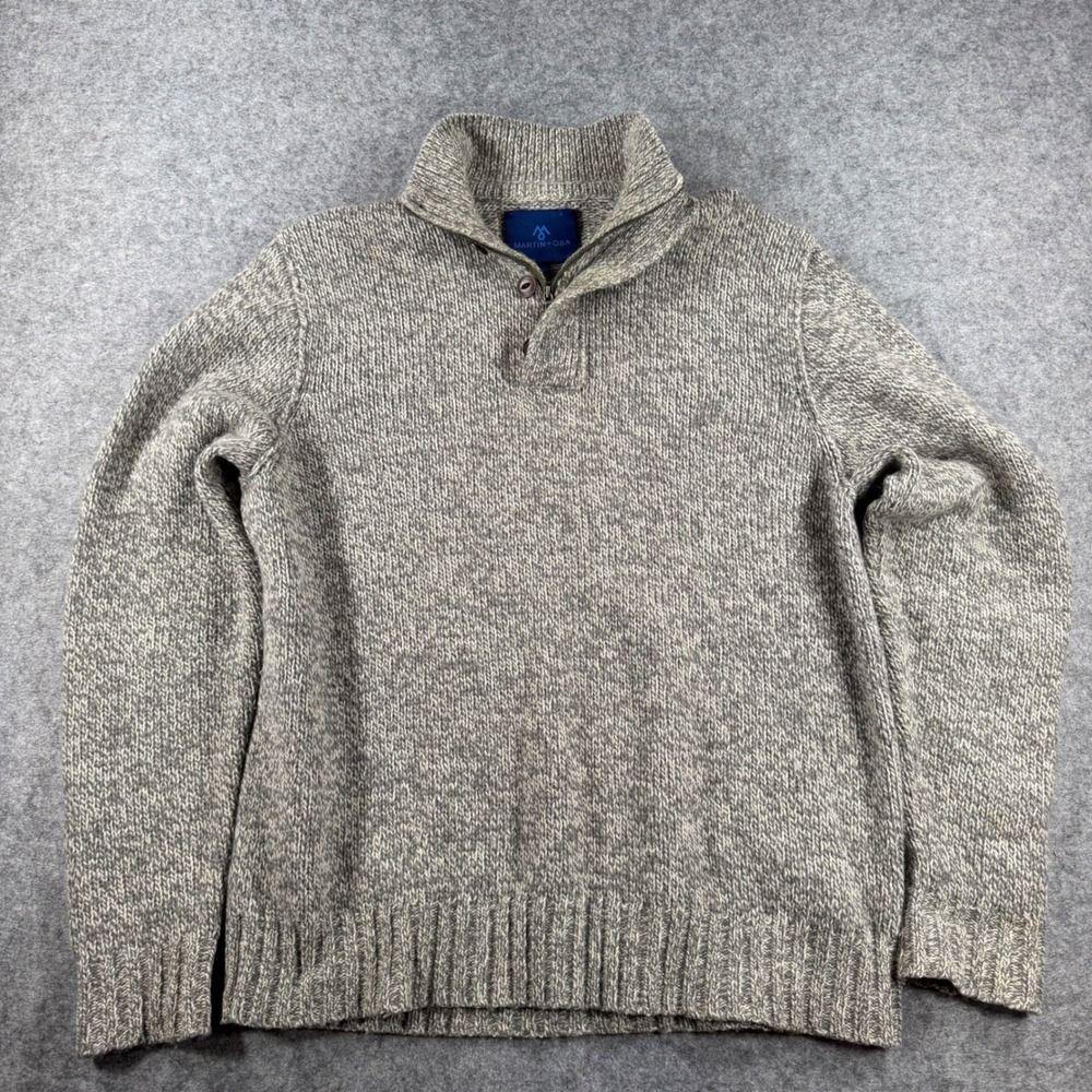Martin + Osa Sweater Mens Large Gray Wool Blend Mock Neck Button Zip Pullover